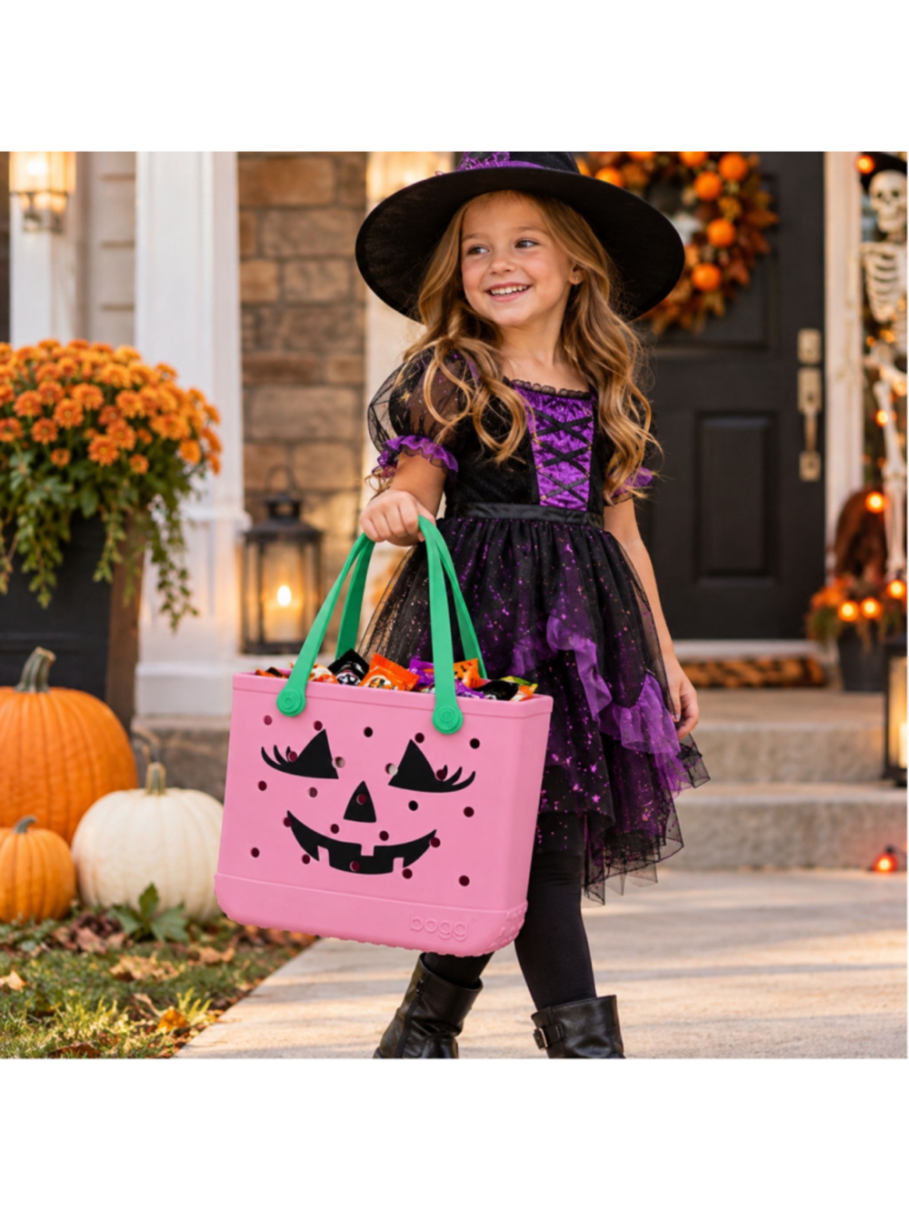 Women's Bogg Bag Halloween Jack-O-Lantern Tote One Size Pink Green